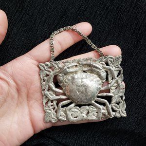 Vintage Large Silver Crab with Reed Frame Pin Brooch